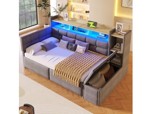 Lit avec rangement 90x190 cm <strong>HAVRYA</strong>  <strong></strong> coloris gris