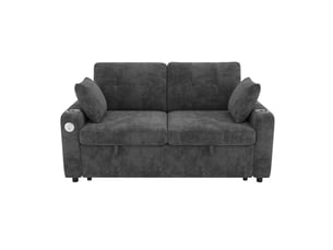 Canapé droit convertible HOMVRA  2 places Polyester gris avec coffre de rangement