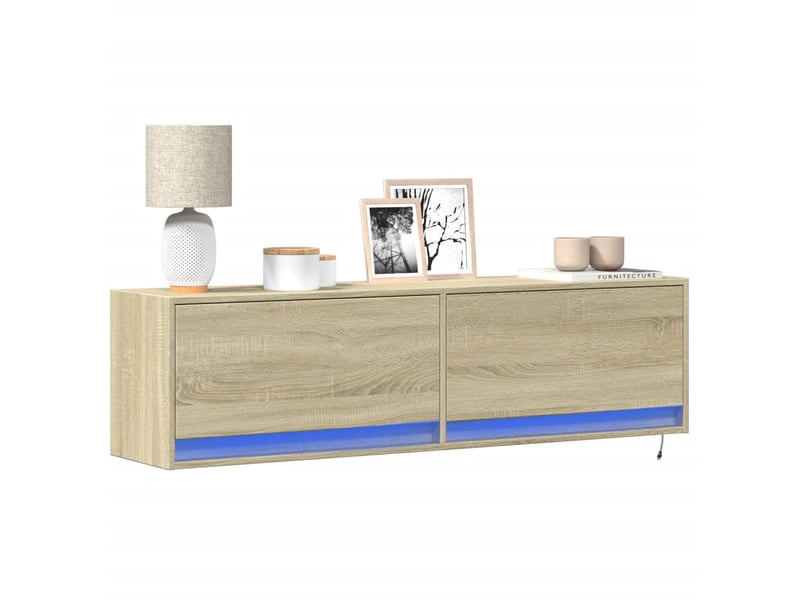 Meuble tv - banc tv - meuble de rangement mural avec lumières led chêne sonoma 140x31x38 cm - Conforama B