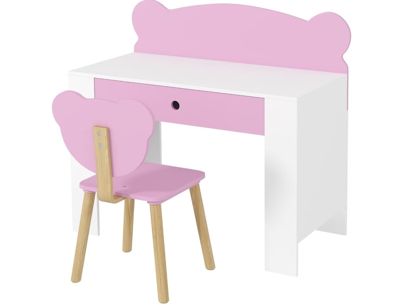  Bureau enfant avec chaise 80 x 41 x 74,5 cm rose en bois, tiroir et dossier ours, pour enfants de 3 à 8 ans  - Conforama A