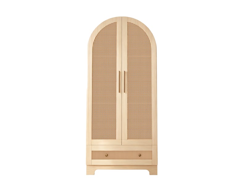 Armoire de chambre 2 portes en rotin 70 x 55 x 170 cm avec tiroir et étagères, design incurvé, meuble de rangement, naturel Sol Morn - Conforama E