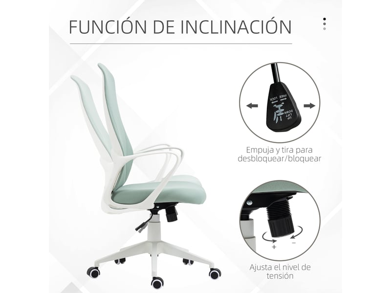  Chaise de bureau pivotante réglable en hauteur, dossier haut avec accoudoirs, vert 62x56x110-119,5 cm  - Conforama R
