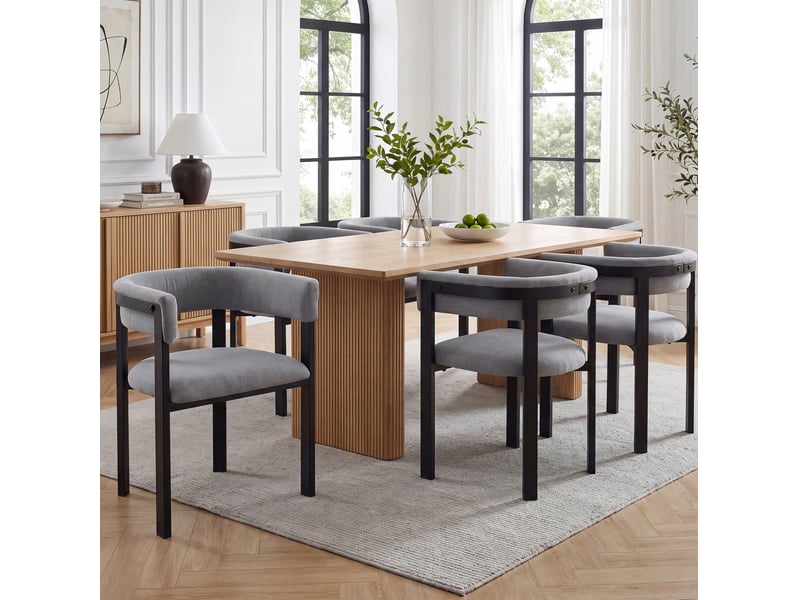 2 chaises de salle à manger confortables et respirantes, adaptées aux restaurants, salons, cafés et autres espaces, style moderne, dossier complet circulaire, tissu chenille, gris - Conforama C