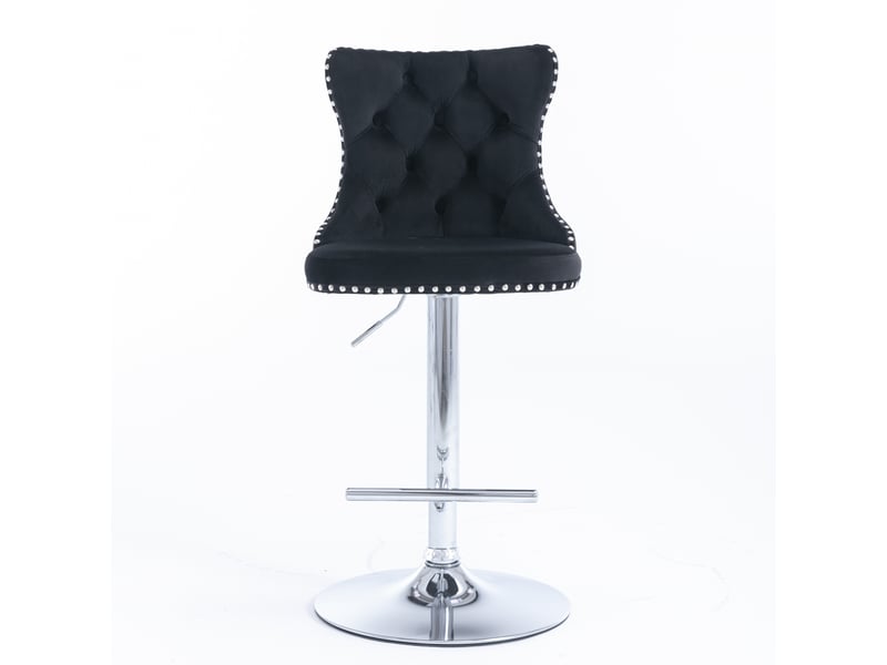 Tabouret de bar pivotant velours réglable en hauteur 63 84 cm piétement chromé avec dossier noir lot de 2 - Conforama A