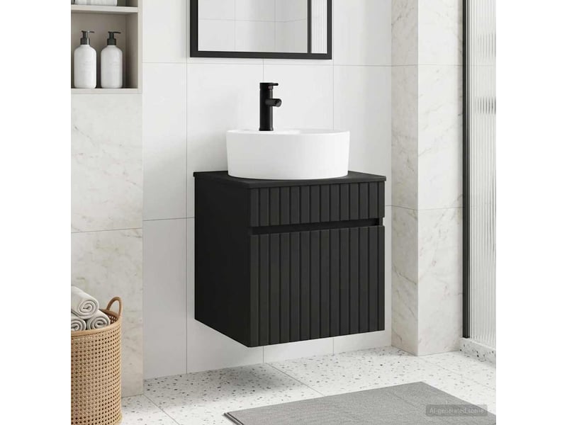  Meuble de lavabo mural, rangement salle de bain noir 49x44.5x65 cm bois d'ingénierie  - Conforama B