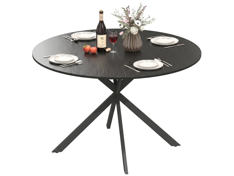  Table de salle à manger ronde pour 4 personnes, style industriel, pieds en acier, noire, idéale pour la cuisine ou la salle à manger.  - Conforama A