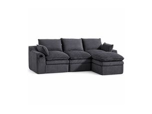 Canapé modulable 3 places en velours côtelé gris foncé 263x167x85 cm avec pouf, coussins et poches latérales