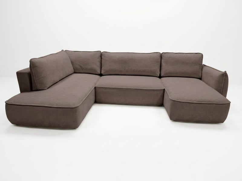 Bobochic canapé d'angle panoramique convertible esmee tissu chenille taupe angle droit ESMEE - Conforama A