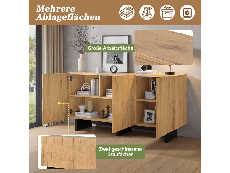  Buffet 3 portes en mdf et panneau de particules coloris naturel 140 x 40 x 70 cm N625P497613614E - Conforama E