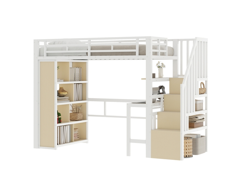  Lit mezzanine 90x200 cm avec bureau, rangements et led blanc  - Conforama A