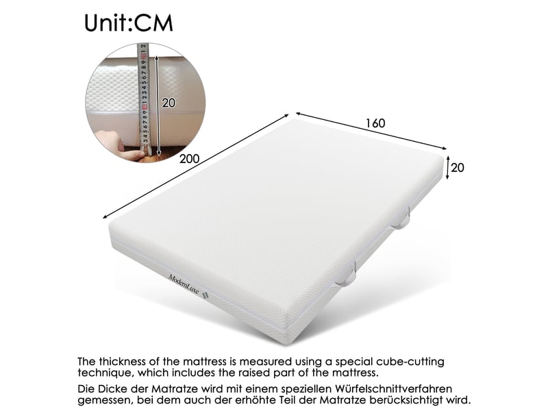  Matelas en mousse froide 160x200 cm,fermeté h2h3 réversible,7 zones de confort,housse déhoussable lavable,20 cm,blanc  - Conforama C