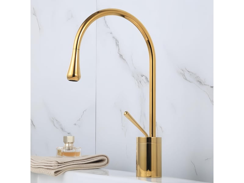  Robinet de salle de bain, mitigeur de lavabo, eau chaude et froide, hauteur 38 cm (or) CC005306ZLS - Conforama B