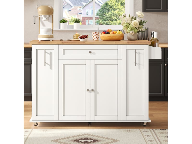  Desserte de cuisine 120x45x87 cm à plateau rabattable mdf blanc et naturel  - Conforama C