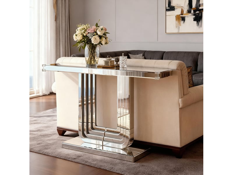 Console à miroir avec piètement en u stable, finition argentée, de style moderne, pour entrée, salon ou chambre à coucher - Conforama D