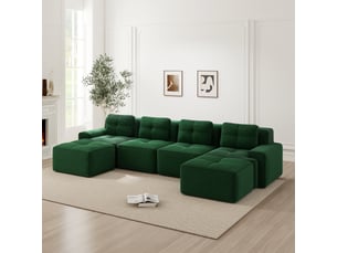 Canapé modulable d'angle en l,382x177x69cm,canapé 4 places sans structure avec 2 pouf,en velours côtel,rembourrage haute densité 32d - vert
