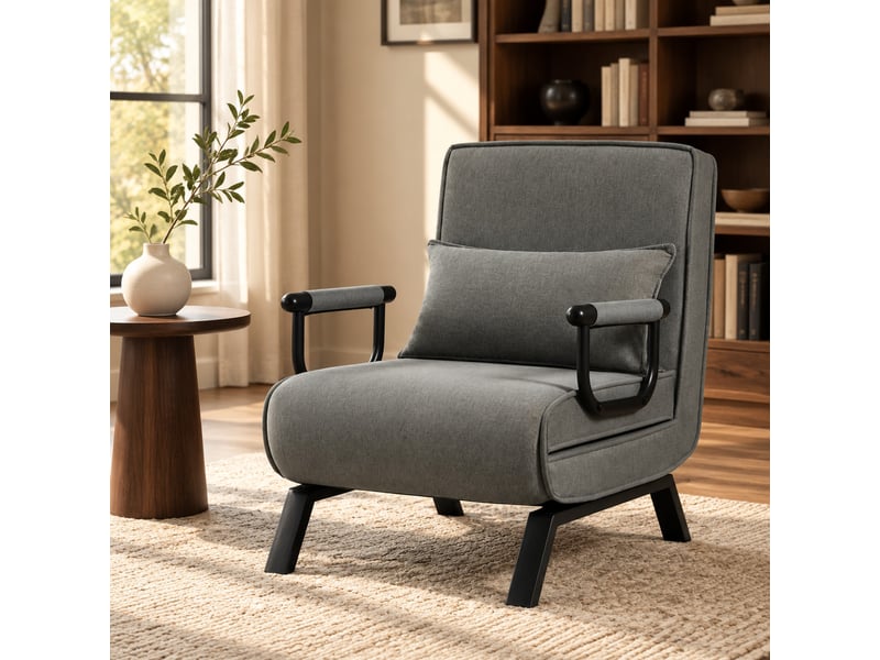  Fauteuil convertible 65 x 78 x 75 cm gris en tissu, métal et mousse, 3 en 1 avec dossier réglable  - Conforama D