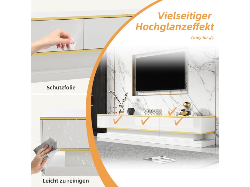 Meuble tv avec 3 tiroirs et rangements ouverts pour salon 200×40×40 cm en panneaux de particules blanc chaud  - Conforama D