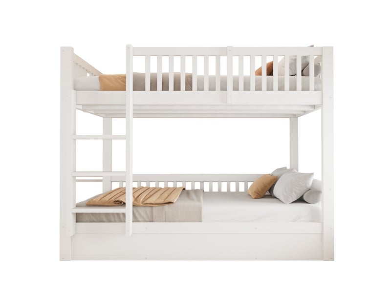  Lit superposé enfant 140x200, avec coffre hydraulique robuste, rangement intégré, blanc  - Conforama A