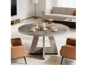 Table à manger ronde 120 cm en bois d’ingénierie gris style campagne