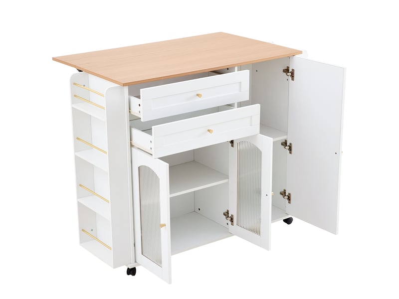  Desserte de cuisine avec plateau rabattable 128x70x99 cm blanche et naturelle  - Conforama D