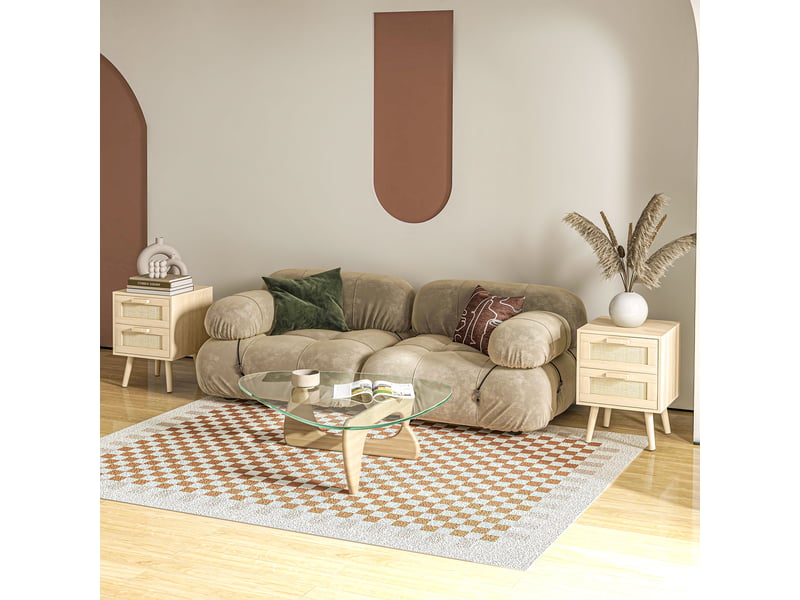  Lot de 2 tables de chevet tables d'appoint 2 tiroirs façades aspect cannage rotin style bohème 40 x 40 x 56 cm naturel  - Conforama D