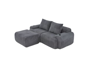 Canapé d'angle réversible fixe <strong>MERAX</strong> <strong></strong> 2 places Velours côtelé gris foncé
