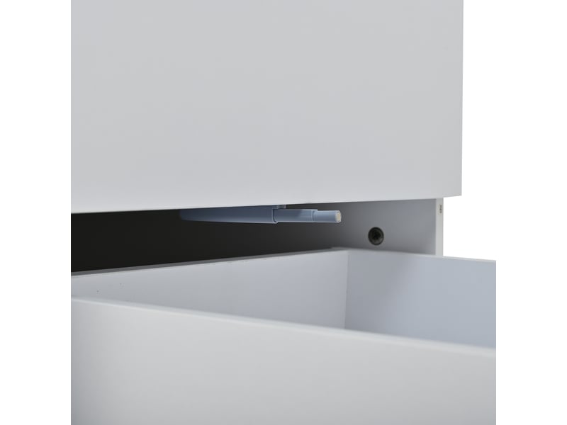 Table basse relevable 100x98x65 cm avec tiroir, portes et roulettes, panneau de particules, blanc et bois naturel - Conforama E