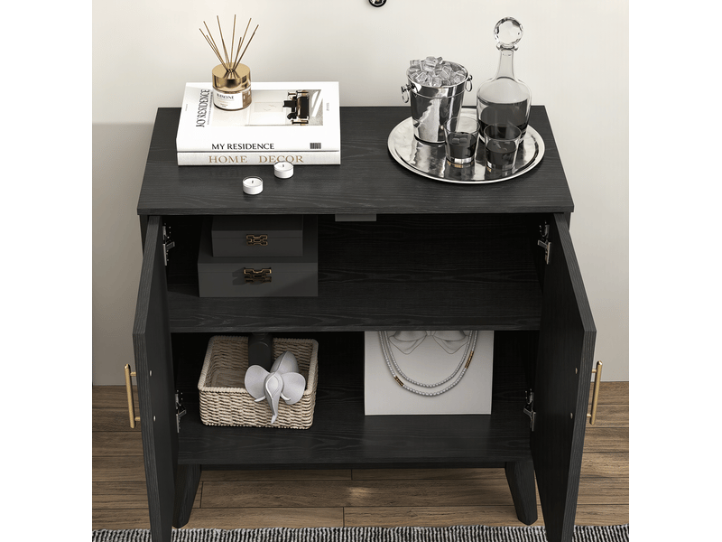 Buffet style mid-century moderne avec portes rainurées, étagères réglables et pieds en bois massif 4071298405378 - Conforama C