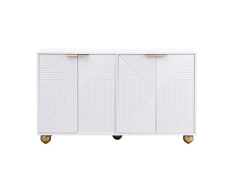  Buffet bas 120x35x71,5 cm blanc mdf, 4 portes gravées, étagères réglables, poignées métal pour rangement  - Conforama D