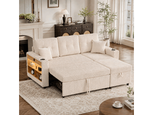 Canapé droit fixe <strong></strong> <strong></strong> 3 places Velours côtelé beige avec coffre de rangement