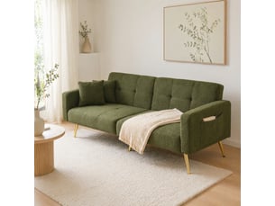 Canapé droit convertible <strong>MODENVIE</strong> <strong></strong> 2 places Tissu bouclette vert
