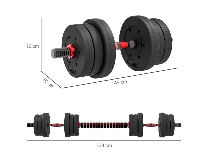  Set d'haltères réglables 2 en 1 20 kg noir, haltères et barre longue pour entraînement musculaire  - Conforama C