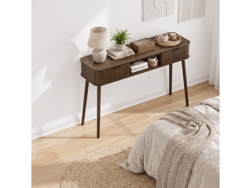  Console 120x35x77,6 cm effet noyer avec 2 tiroirs  - Conforama E