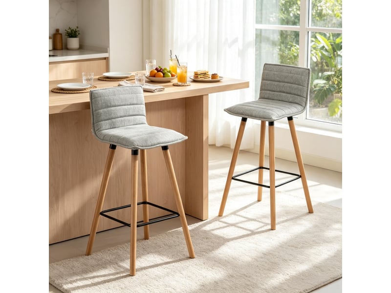  Tabourets de bar lot de 2 avec siège rembourré, dossier intégré et repose-pieds pour cuisine et comptoir  - Conforama D