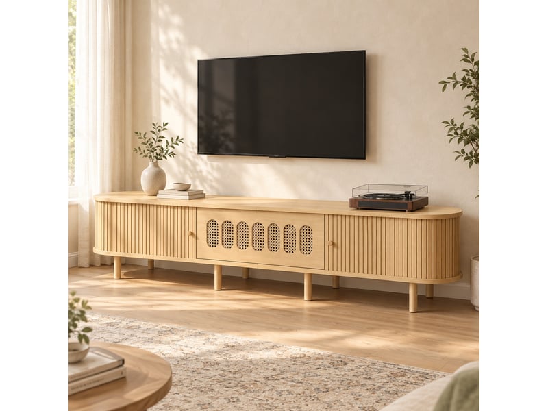  Meuble tv 180 cm 5 rangements fermés coloris naturel homvra  - Conforama B
