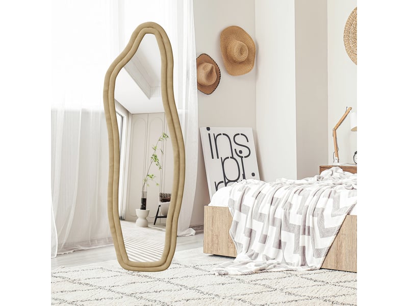 Miroir sur pied - 140 x 45 cm - jaune - miroir asymétrique design dauphin, cadre en veloursflanelle, style artistique et romantique - Conforama E