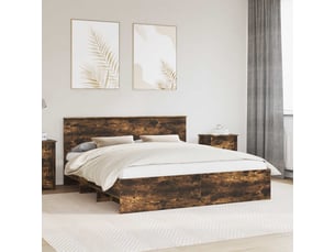 Lit adulte, lit double, cadre de lit chêne fumé 200x200cm bois d'ingénierie cf5986