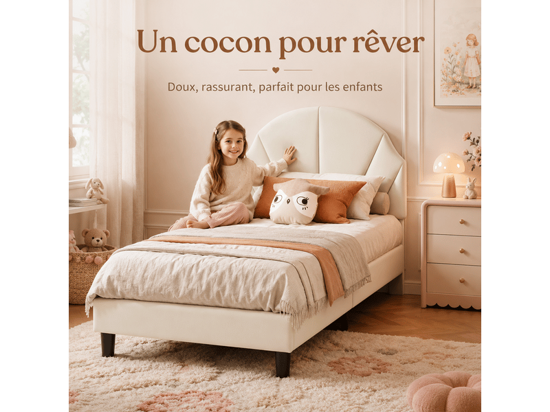 Lit rembourré 90x190 cm avec sommier à lattes, lit simple enfant 90x190 cm - tête de lit réglable en hauteur - 1 personne - lit fille 90x190 - lit rembourre avec sommier à lattes en bois - tête de lit réglable en hauteur - cadre… - Conforama W