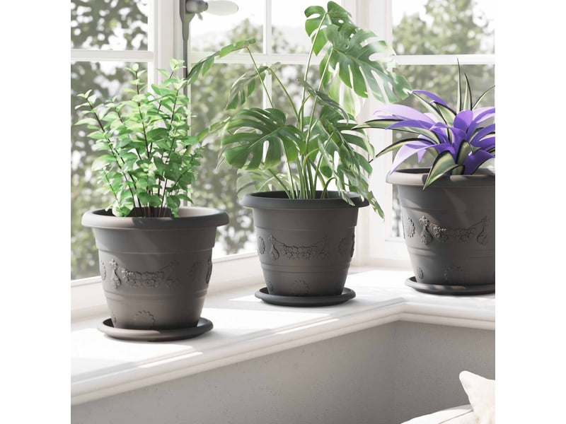  Jardinière - pots de plantes 6 pcs noir ø 22 x 18 cm plastique  - Conforama D