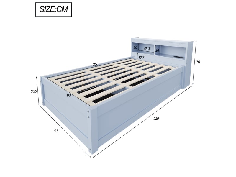  Lit sofa 90 x 200 cm gris en mdf, prise euro, led multicolore, relevage hydraulique et rangements  - Conforama B