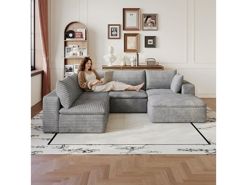  Canapé nuage en velours côtelé modulable 6 places gris foncé pour salon  - Conforama C