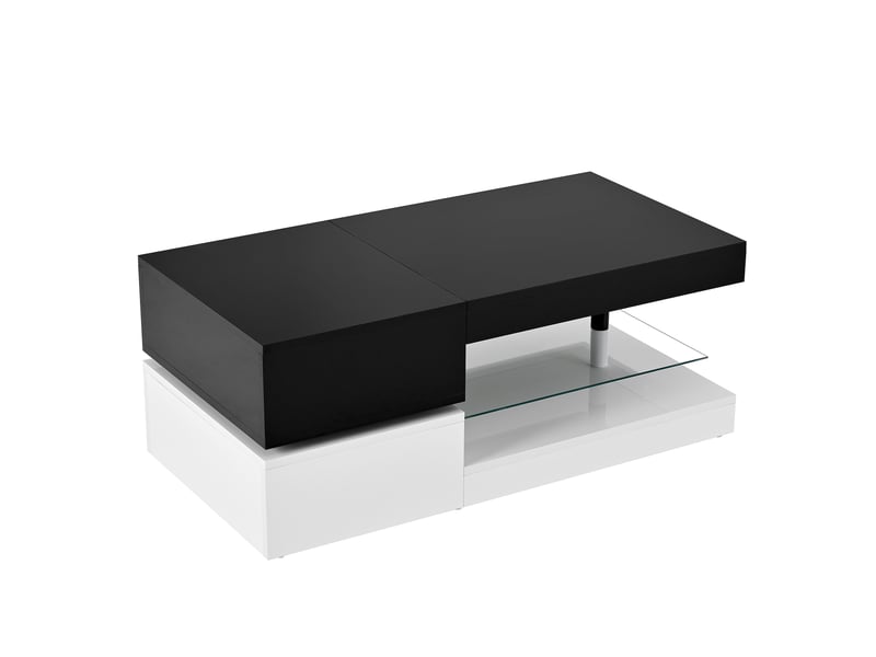 Table basse avec led 90 x 45 cm panneau noir brillant et structure blanche - Conforama W
