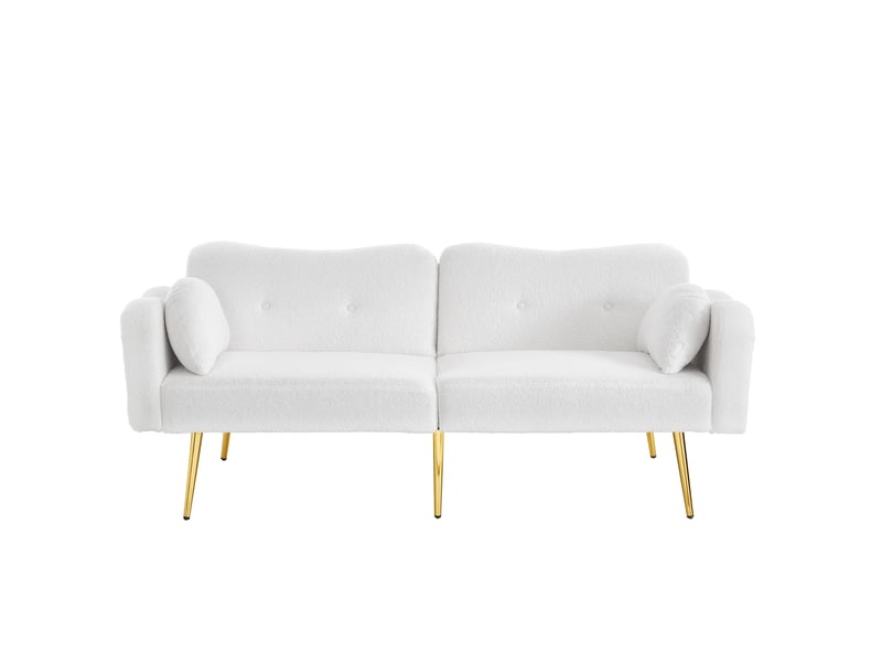  Canapé convertible 2 places blanc à dossier réglable 3 positions et pieds en métal doré  - Conforama A