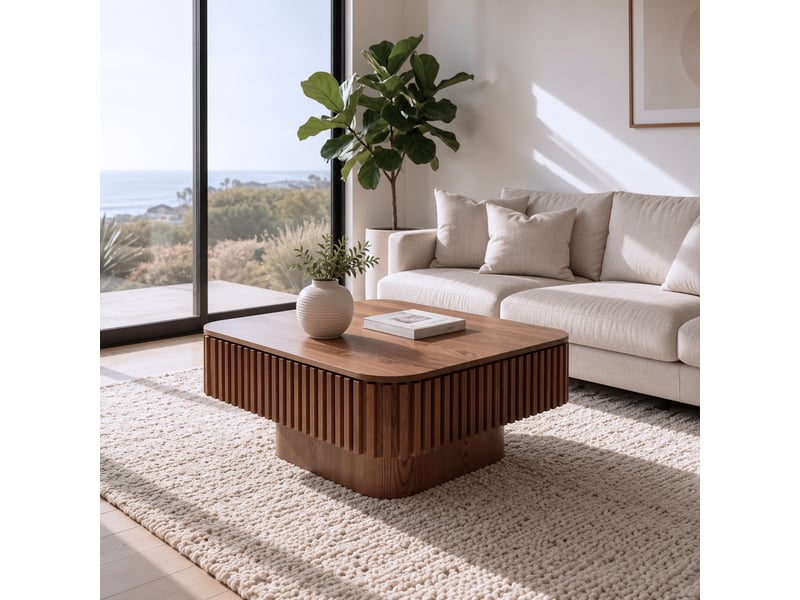  Table basse carrée 75x75 cm, noyer, avec coffre Fay Lum - Conforama E