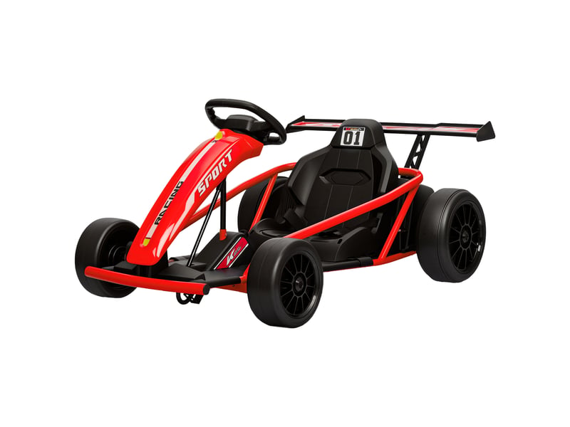  Kart électrique 24 v pour la conduite et le drift, pneus en nylon, ceinture de sécurité, klaxon, musique, pour les 8-12 ans, rouge  - Conforama B