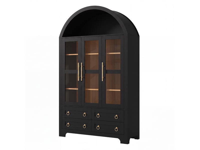  Buffet haut 110 x 40 x 185 cm noir, mdf et panneaux de particules, 3 portes vitrées, 4 tiroirs, niche ouverte  - Conforama D