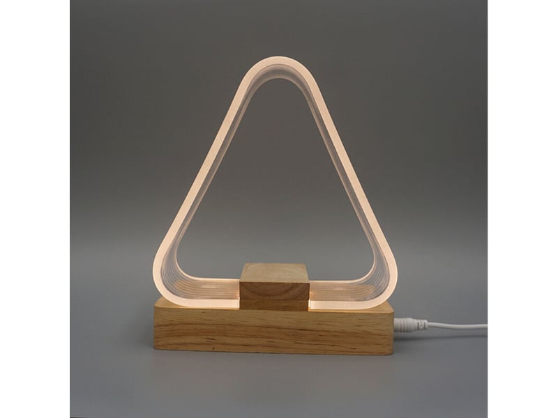  Lampe de table de chevet triangle nordique led blanche chaude, chargeur, acrylique, chambre salon  - Conforama C