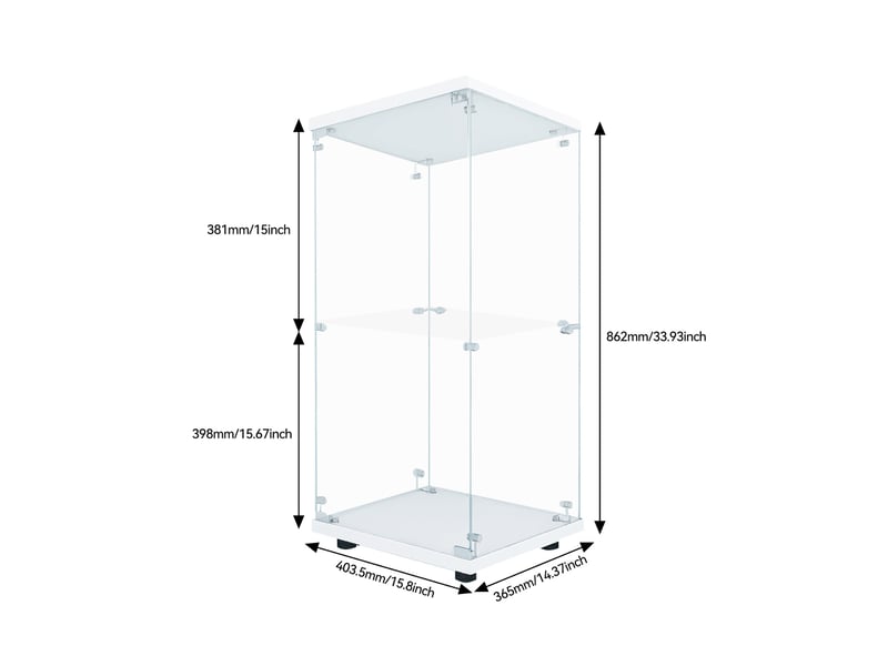  Vitrine en verre 2 niveaux simple porte avec éclairage led - 40,35 x 36,5 x 86,2 cm - noir - armoire d'exposition - éclairage led  - Conforama B