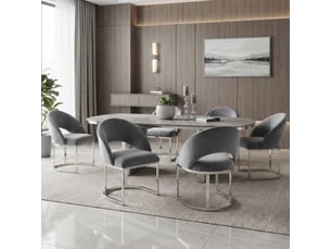 Chaises de salle à manger lot de 6 à dossier incurvé  - pieds en métal chromé, velours gris et argenté