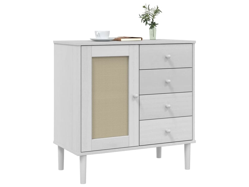 Buffet - bahut - meuble de rangement senja aspect rotin blanc 80x40x80 cm bois massif de pin - Conforama C